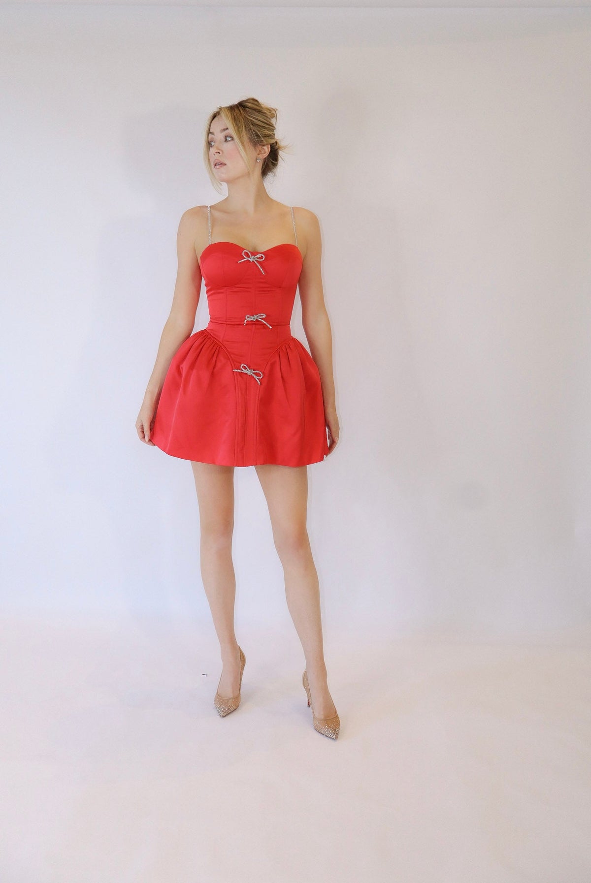 Antoinette Dress in Raspberry Red (Detachable Bows)
