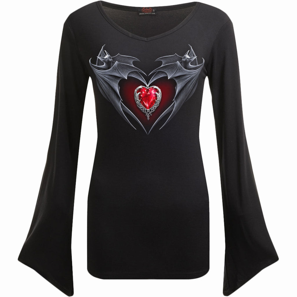 BAT'S HEART - V Neck Goth Sleeve Top Black