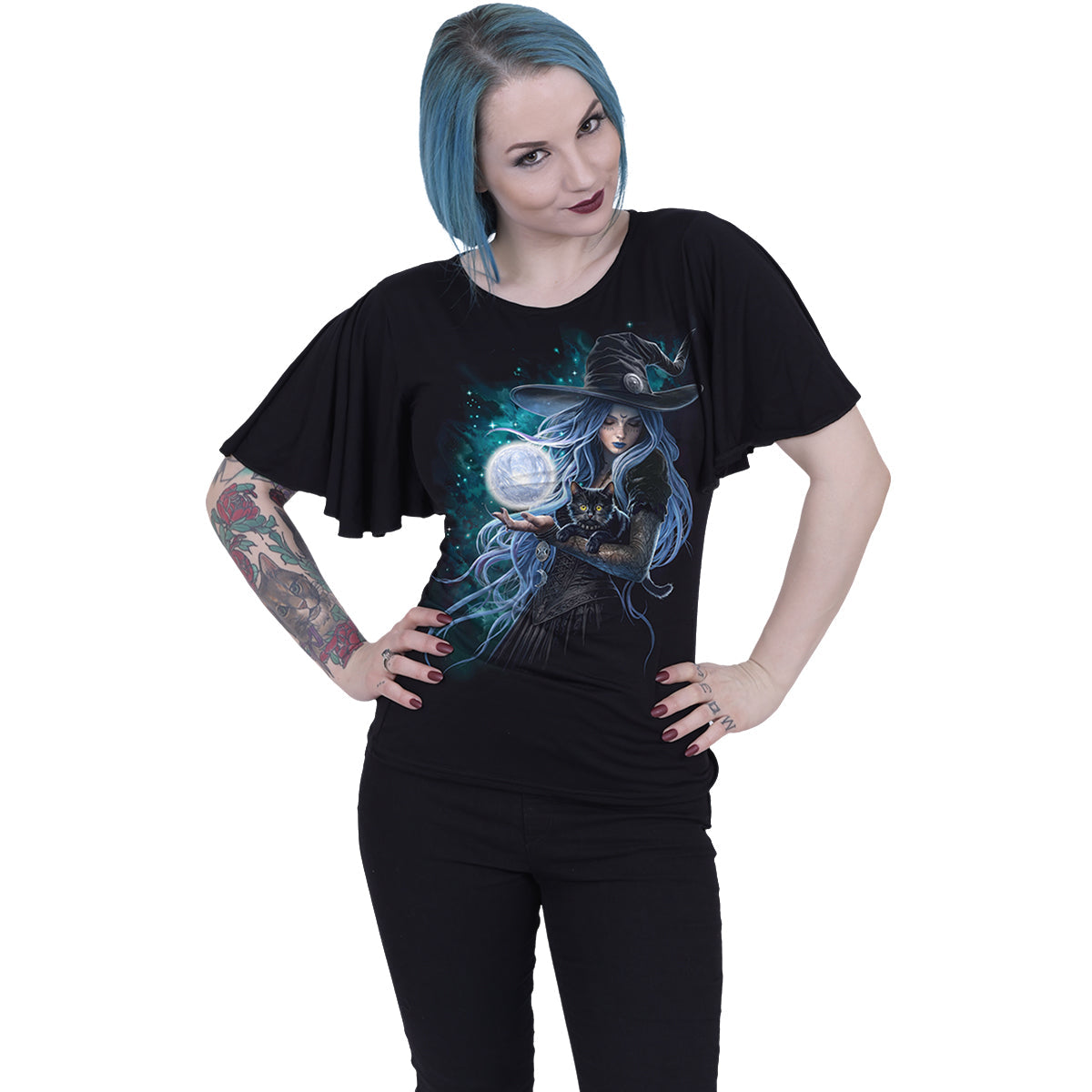 MYSTIC MOON - Boat Neck Bat Sleeve Top Black