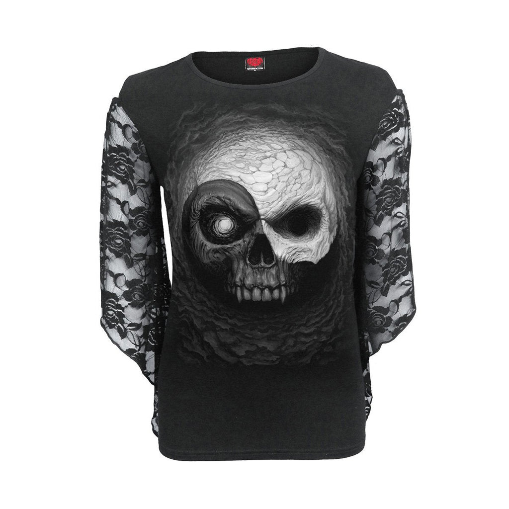 YIN YANG SKULLS - Rose Lace Sleeve Top