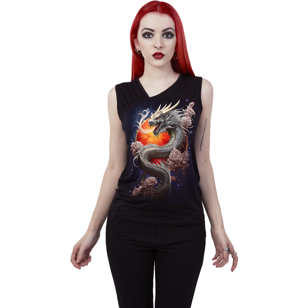 SUN DRAGON - Gathered Shoulder Slant Vest Black